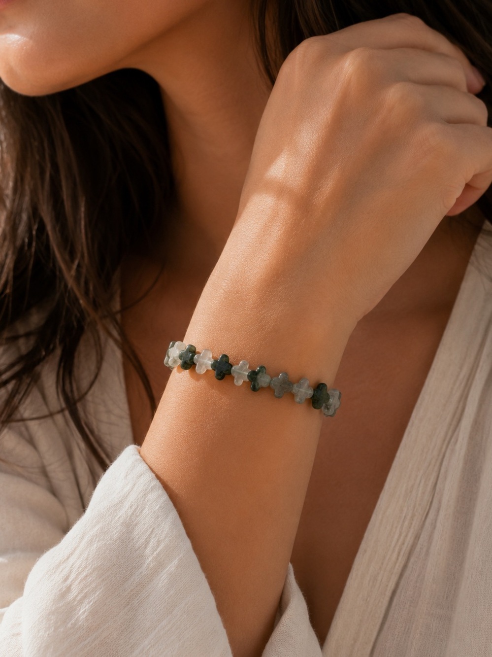 Moss Agate Beaded Bracelet/Anklet - Made to Order